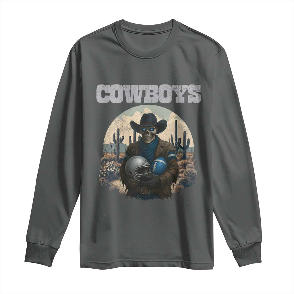 Skeleton Cowboy Football Player Long Sleeve Shirt Western Fan Gift - Wonder Print Shop