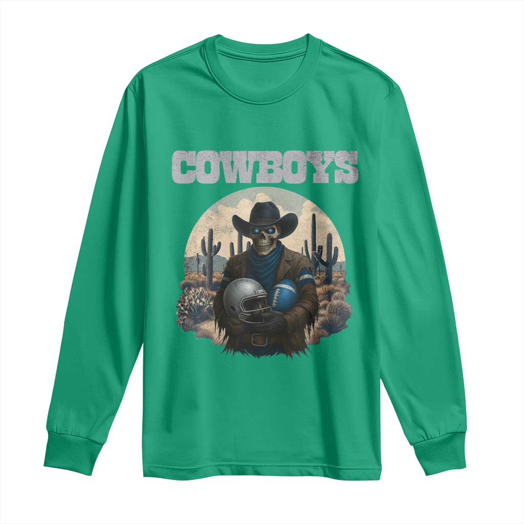 Skeleton Cowboy Football Player Long Sleeve Shirt Western Fan Gift - Wonder Print Shop