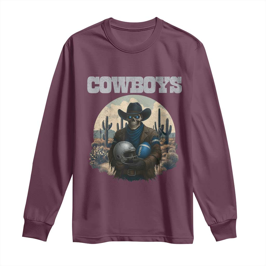 Skeleton Cowboy Football Player Long Sleeve Shirt Western Fan Gift - Wonder Print Shop