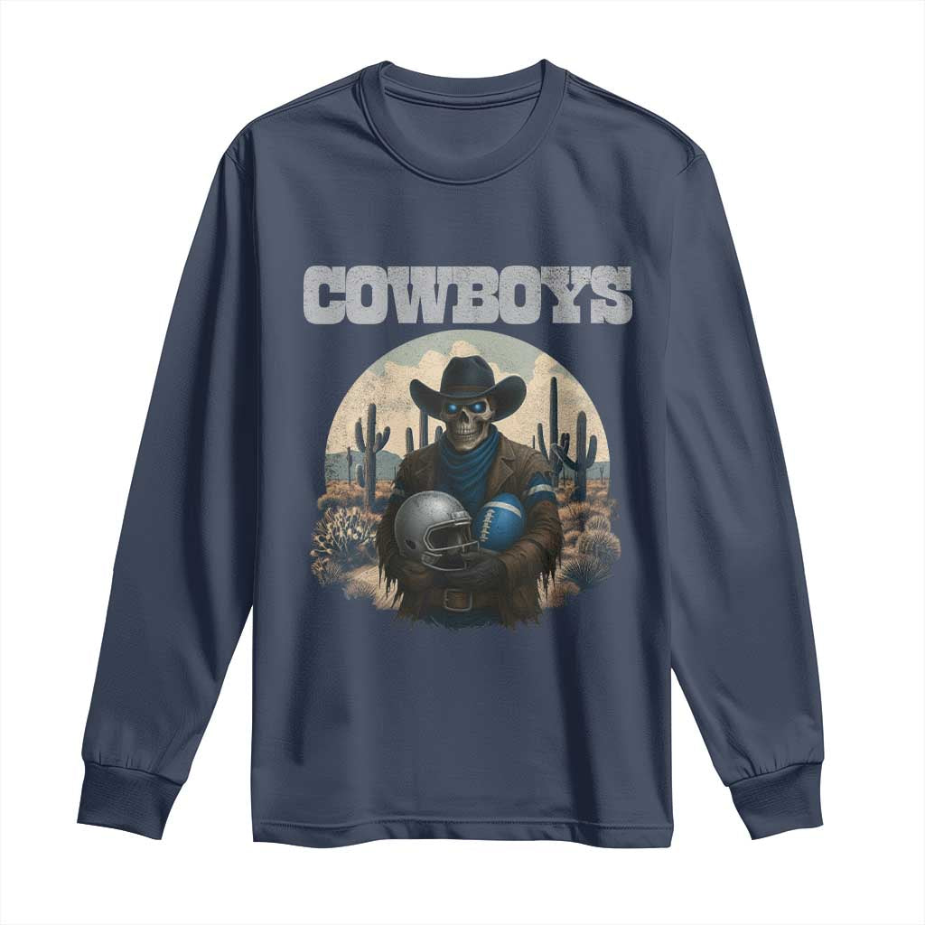 Skeleton Cowboy Football Player Long Sleeve Shirt Western Fan Gift - Wonder Print Shop