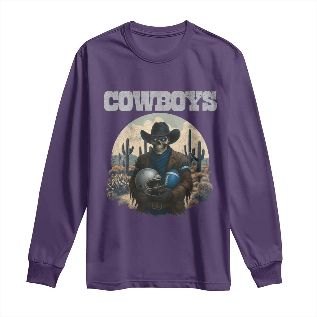 Skeleton Cowboy Football Player Long Sleeve Shirt Western Fan Gift - Wonder Print Shop