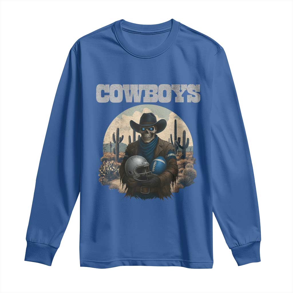 Skeleton Cowboy Football Player Long Sleeve Shirt Western Fan Gift - Wonder Print Shop