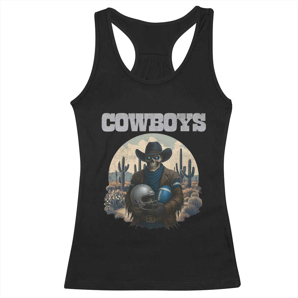 Skeleton Cowboy Football Player Racerback Tank Top Western Fan Gift - Wonder Print Shop