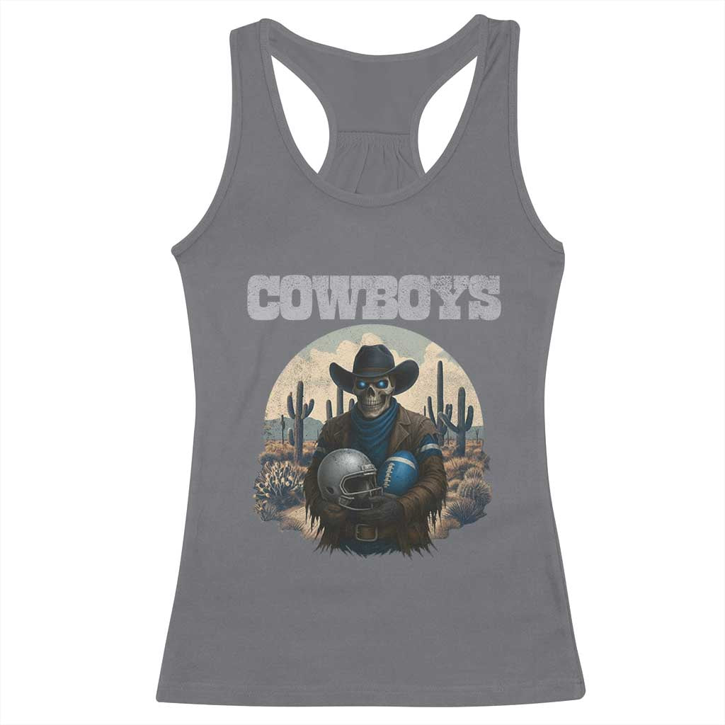 Skeleton Cowboy Football Player Racerback Tank Top Western Fan Gift - Wonder Print Shop