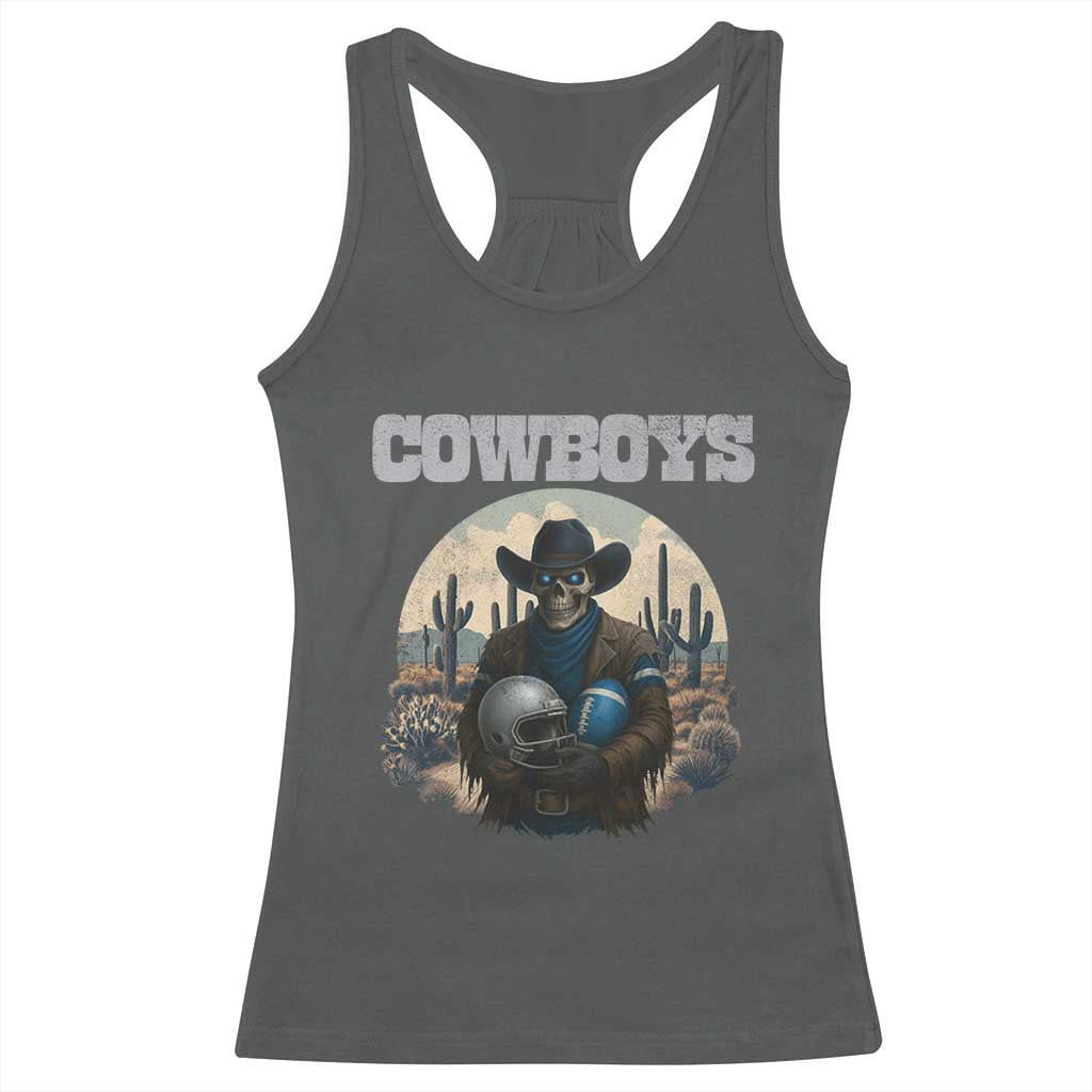 Skeleton Cowboy Football Player Racerback Tank Top Western Fan Gift - Wonder Print Shop