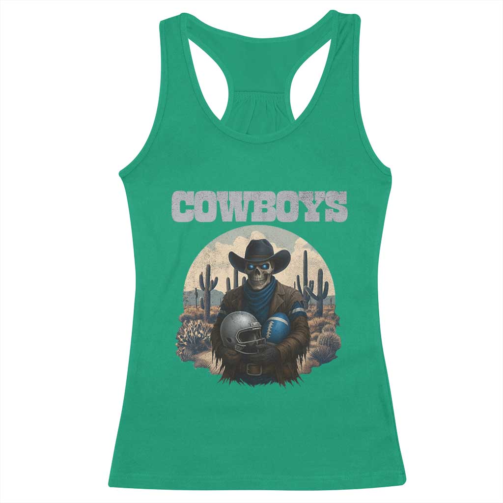 Skeleton Cowboy Football Player Racerback Tank Top Western Fan Gift - Wonder Print Shop