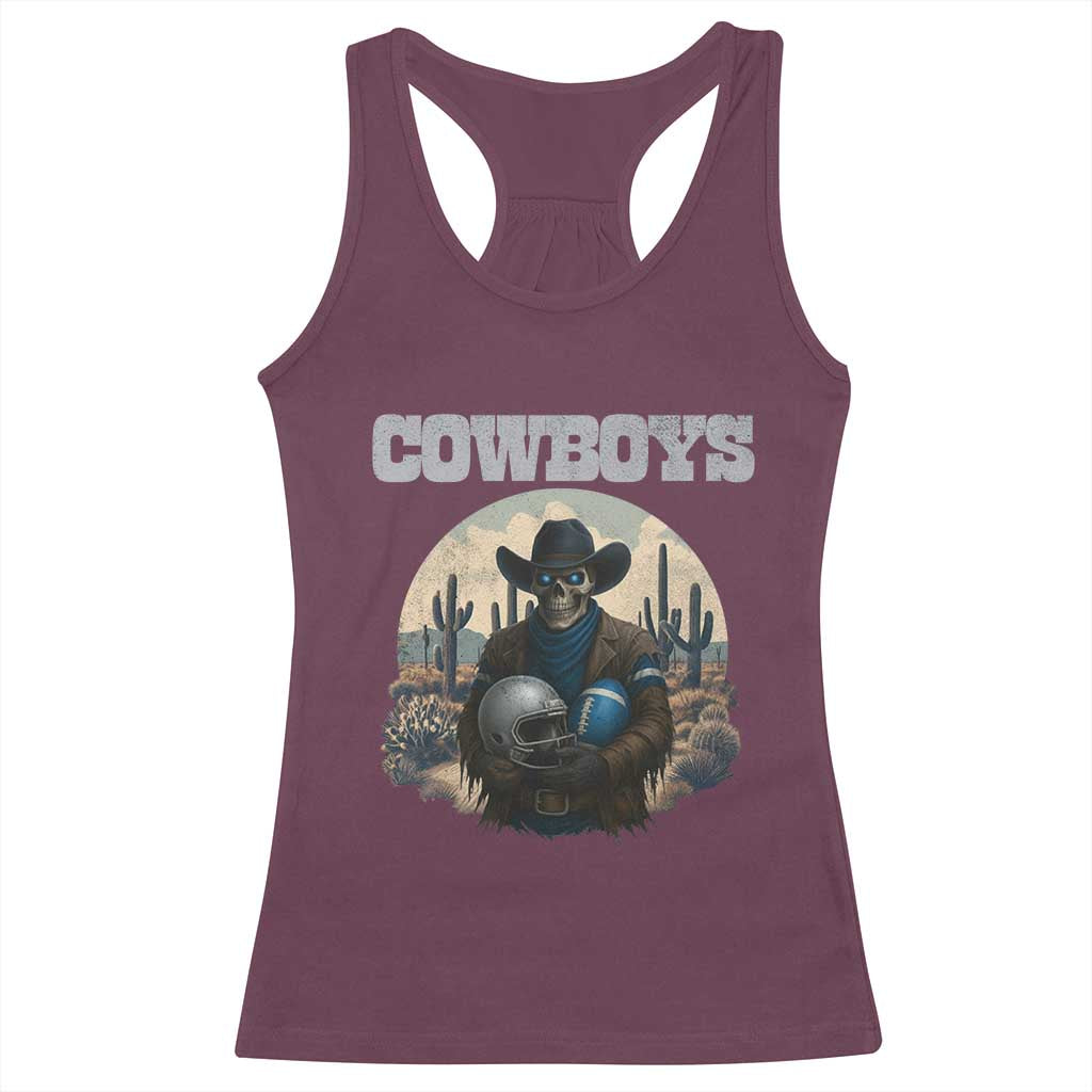 Skeleton Cowboy Football Player Racerback Tank Top Western Fan Gift - Wonder Print Shop