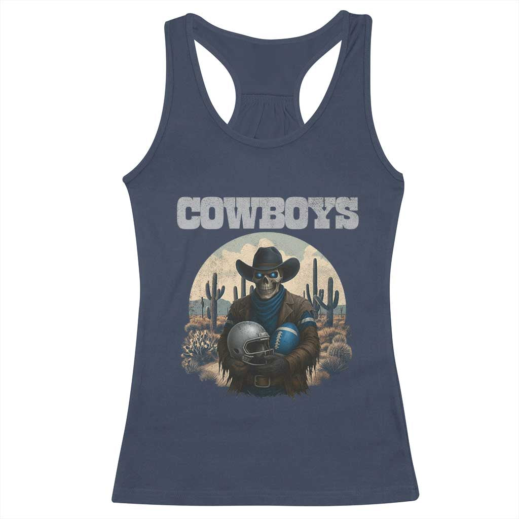 Skeleton Cowboy Football Player Racerback Tank Top Western Fan Gift - Wonder Print Shop