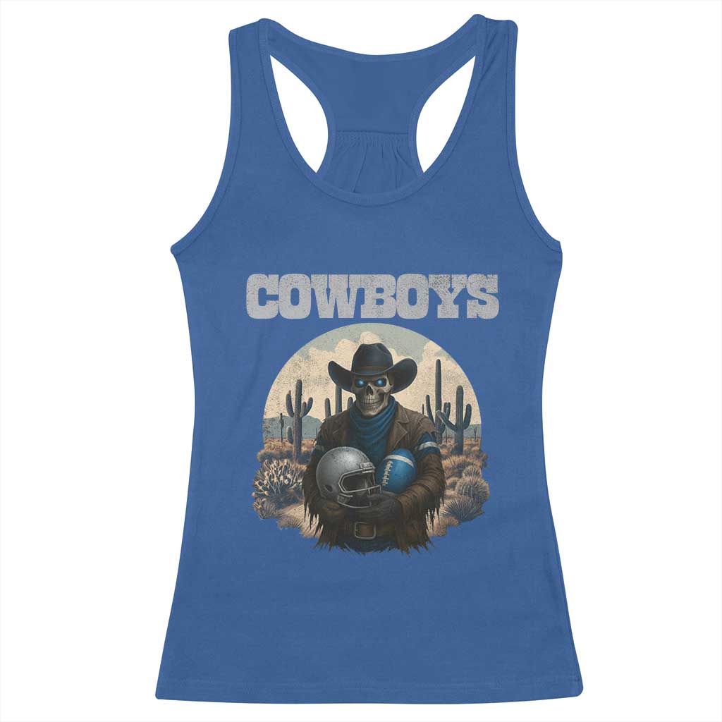 Skeleton Cowboy Football Player Racerback Tank Top Western Fan Gift - Wonder Print Shop