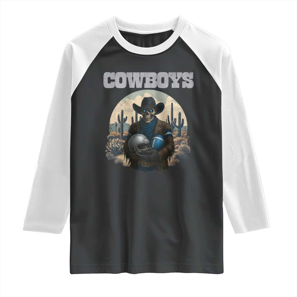 Skeleton Cowboy Football Player Raglan Shirt Western Fan Gift - Wonder Print Shop