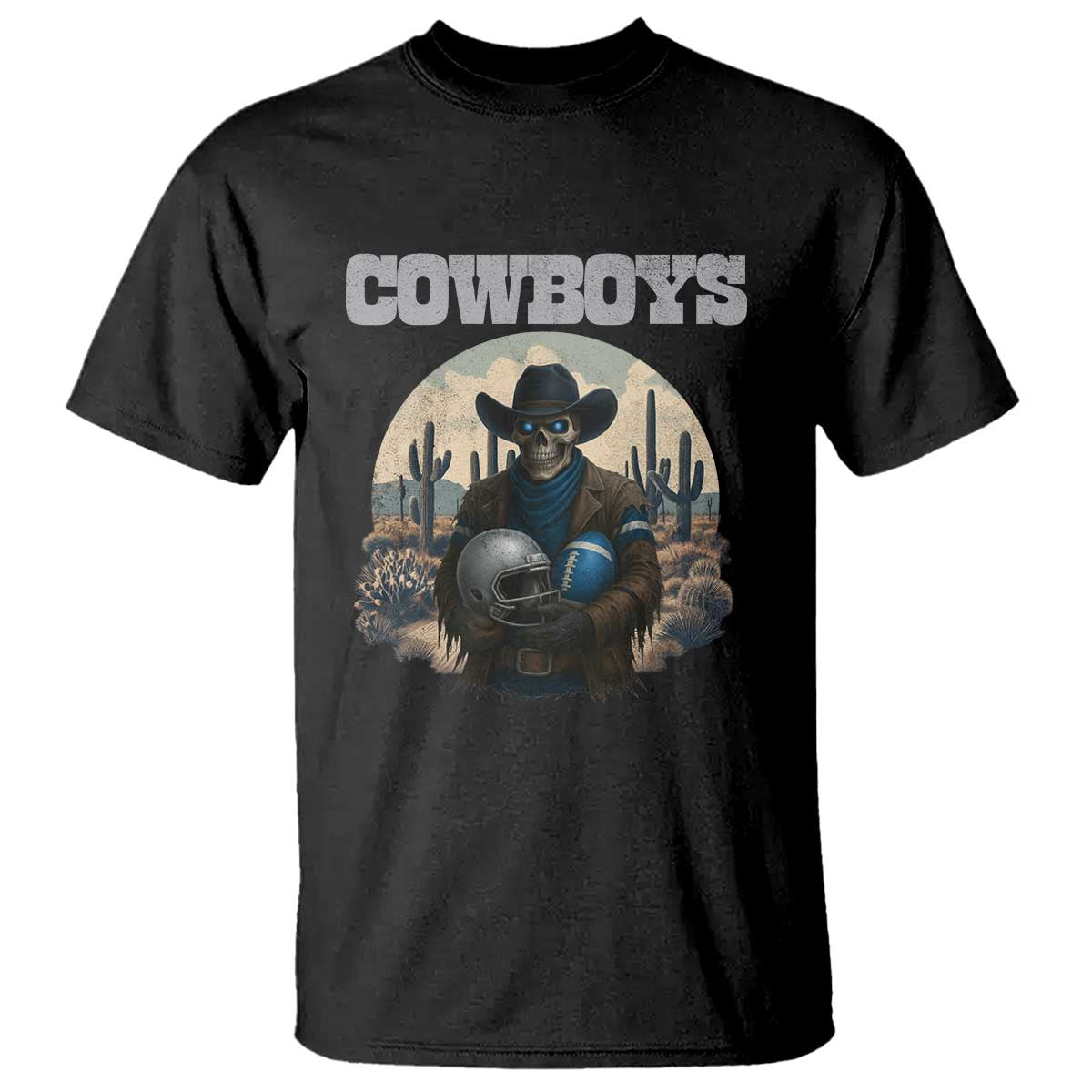 Skeleton Cowboy Football Player T Shirt Western Fan Gift - Wonder Print Shop