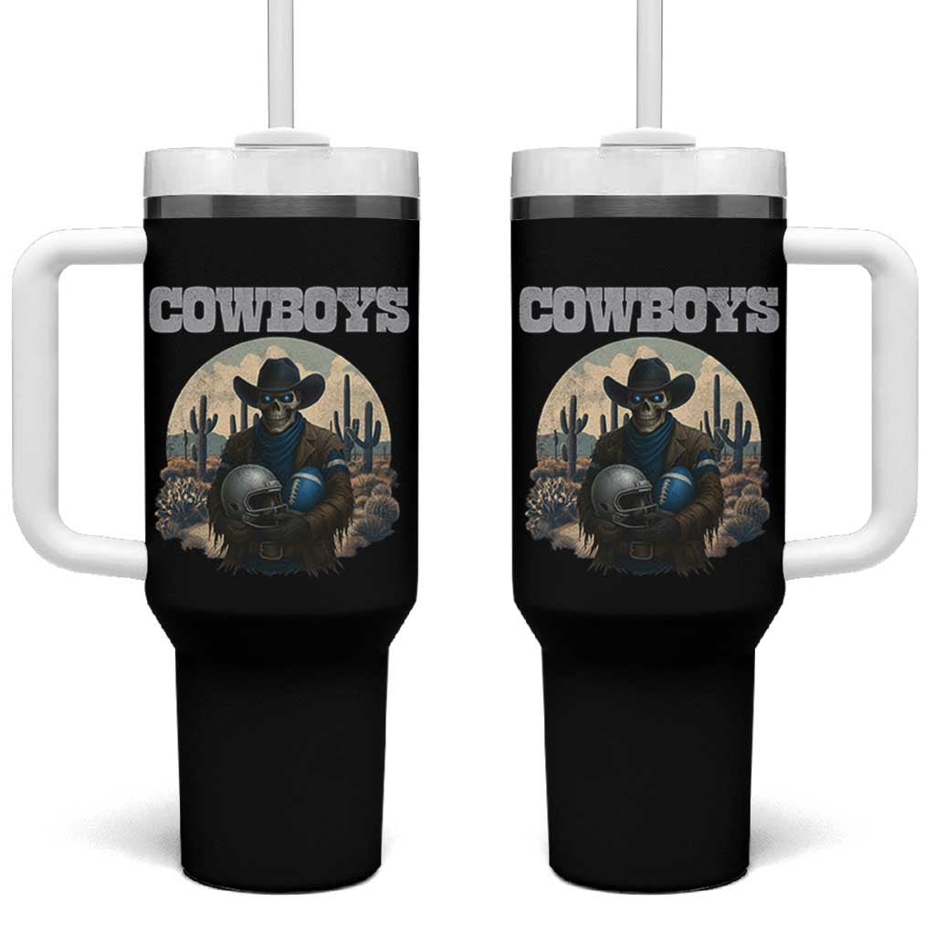 Skeleton Cowboy Football Player Tumbler With Handle Western Fan Gift - Wonder Print Shop