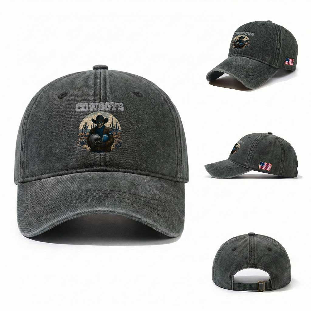 Skeleton Cowboy FB Player Washed Cotton Baseball Cap Western Fan Gift