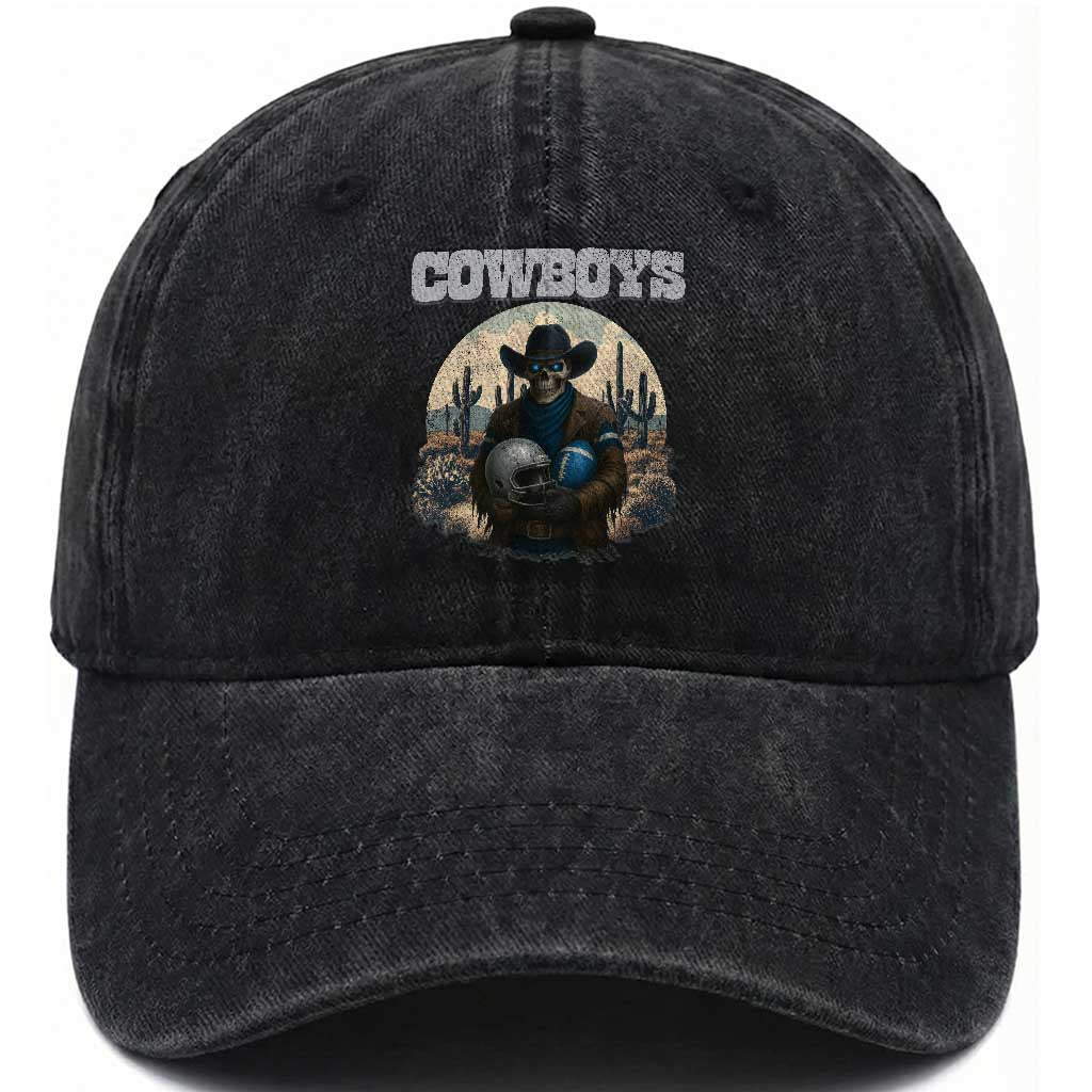 Skeleton Cowboy FB Player Washed Cotton Baseball Cap Western Fan Gift