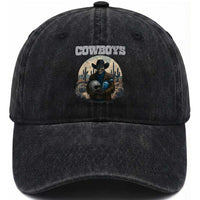 Skeleton Cowboy FB Player Washed Cotton Baseball Cap Western Fan Gift