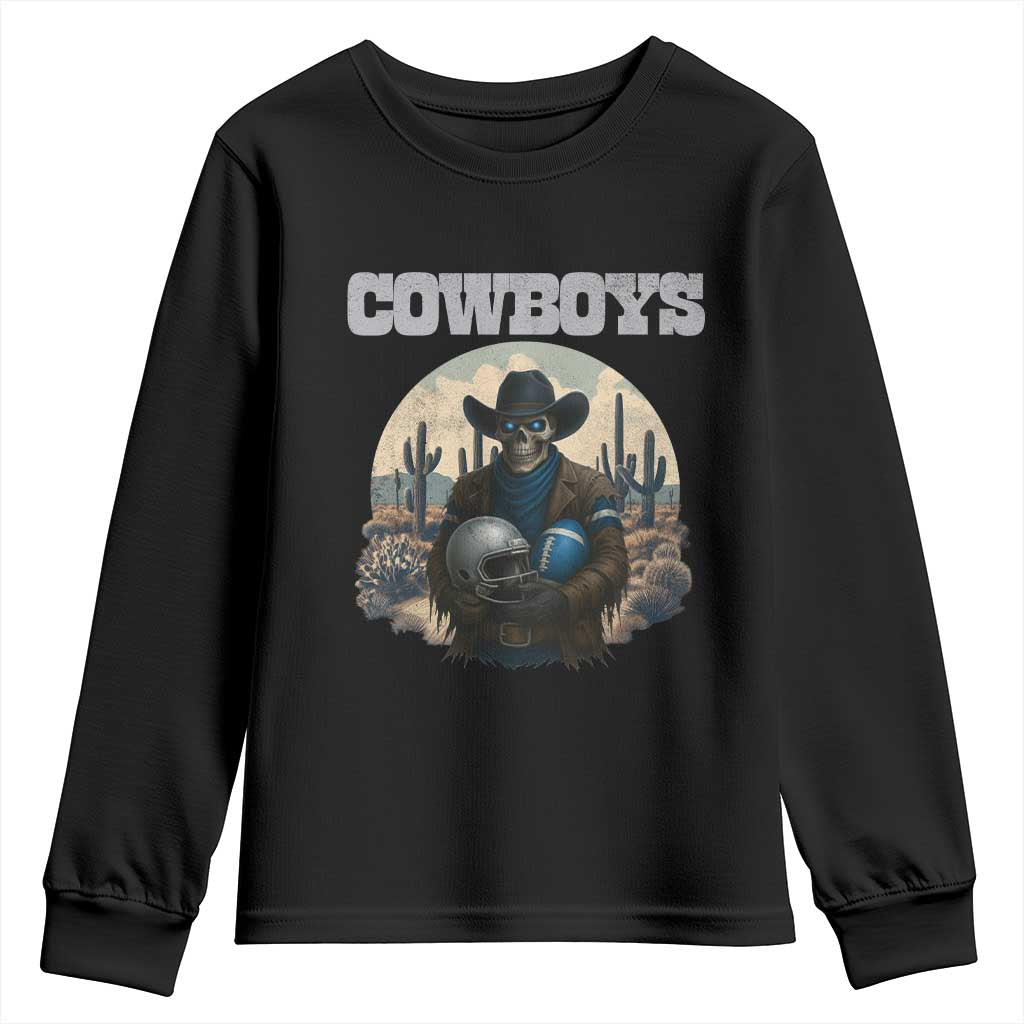 Skeleton Cowboy Football Player Youth Sweatshirt Western Fan Gift - Wonder Print Shop