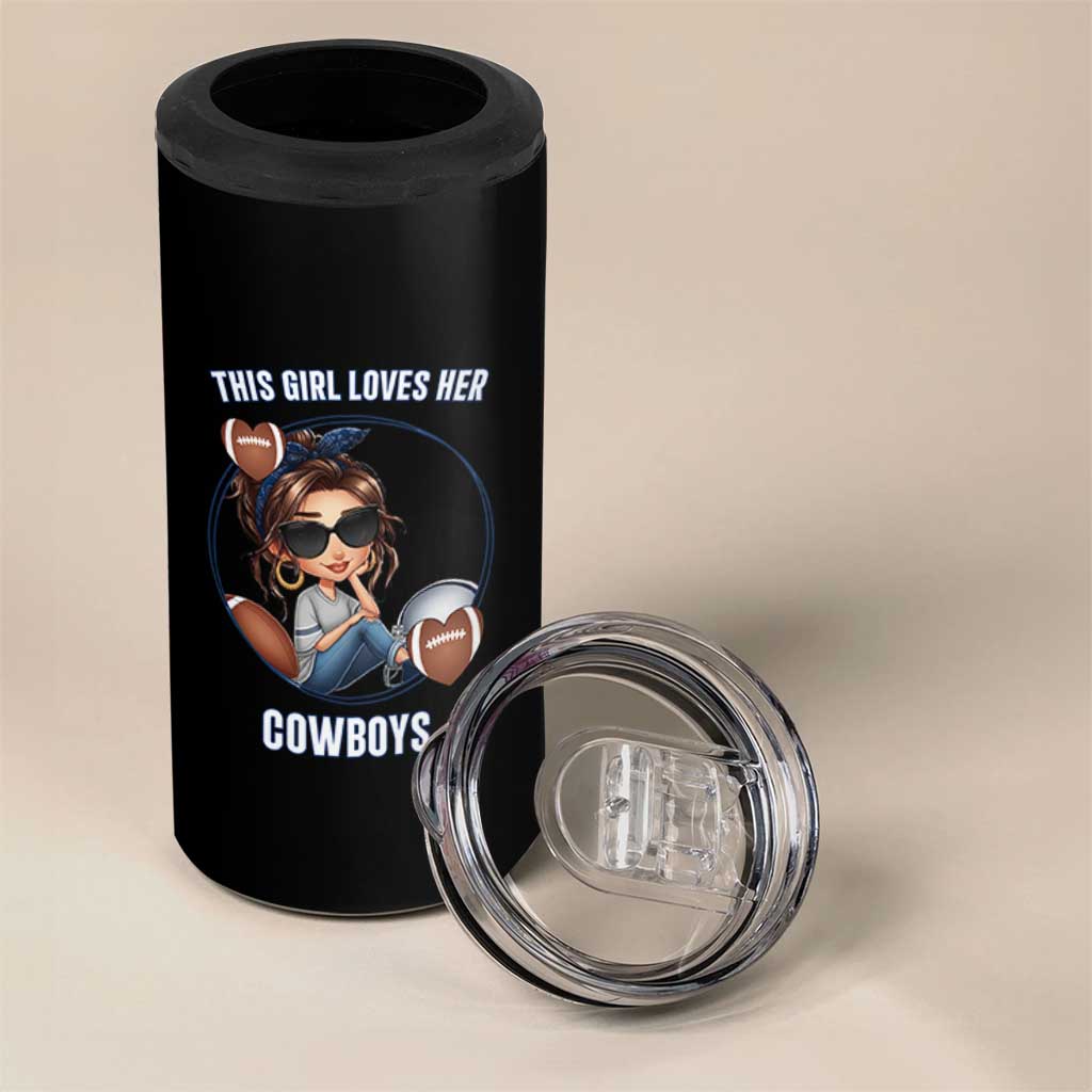 This Girl Loves Her Cowboys 4 in 1 Can Cooler Tumbler Game Day Gift For Fans - Wonder Print Shop