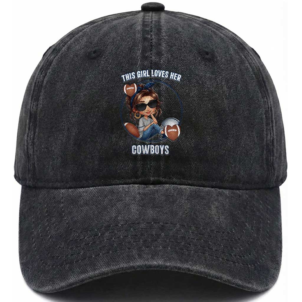 This Girl Loves Her Cowboy Washed Cotton Baseball Cap Game Day Gift For Fans