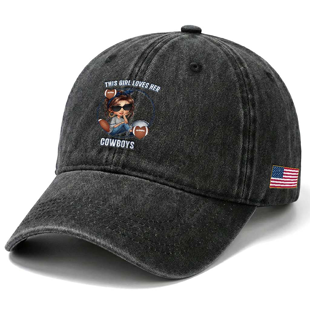 This Girl Loves Her Cowboy Washed Cotton Baseball Cap Game Day Gift For Fans