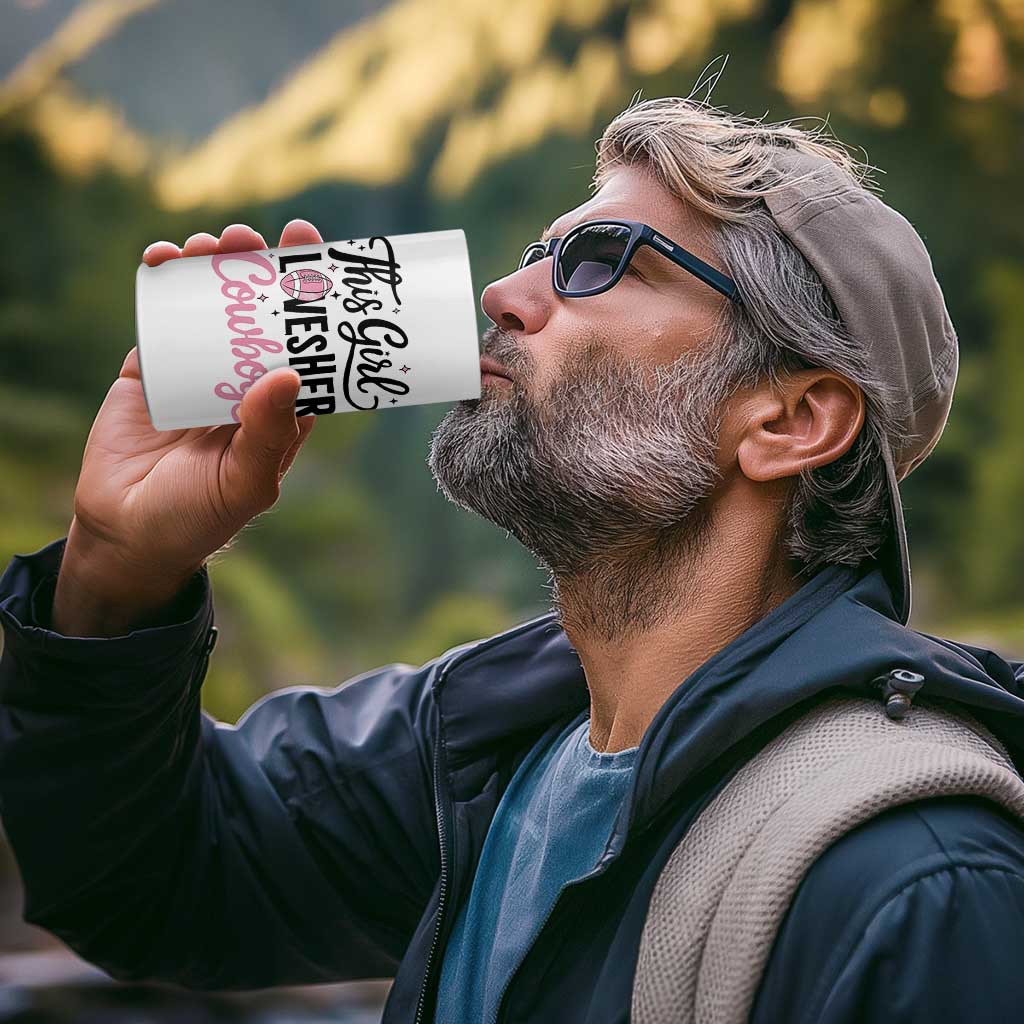 Funny Football Fan Gift 4 in 1 Can Cooler Tumbler This Girl Loves Her Cowboys - Wonder Print Shop