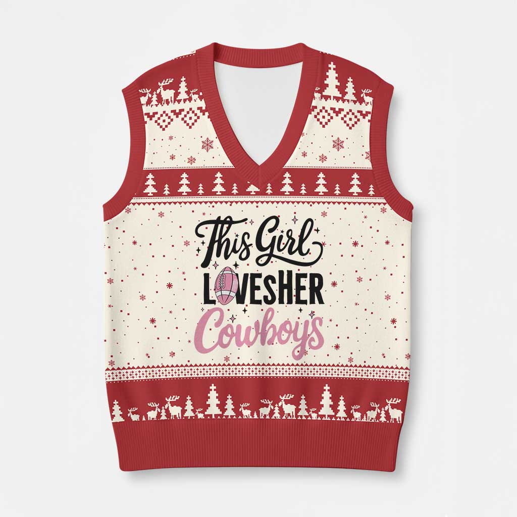 Funny Football Fan Gift V-Neck Knit Sweater Vest This Girl Loves Her Cowboys - Wonder Print Shop