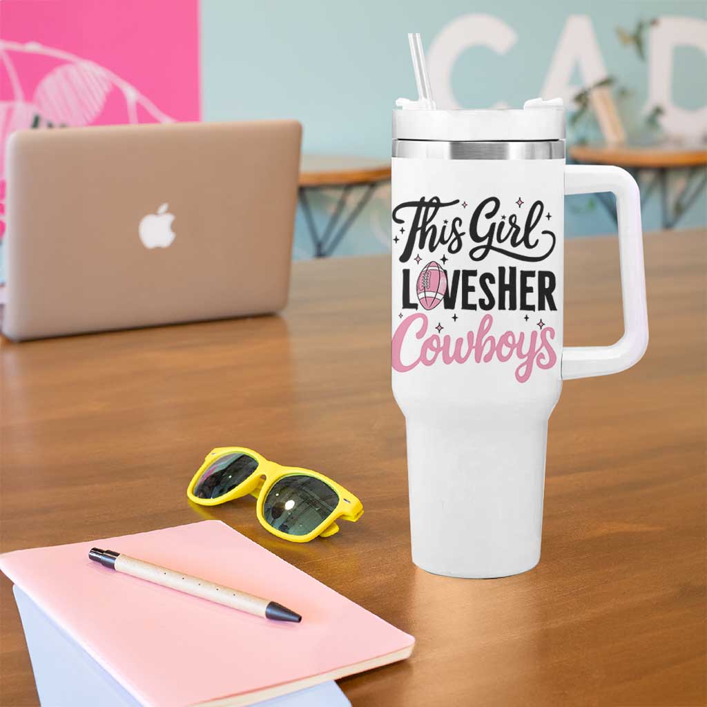 Funny Football Fan Gift Tumbler With Handle This Girl Loves Her Cowboys - Wonder Print Shop