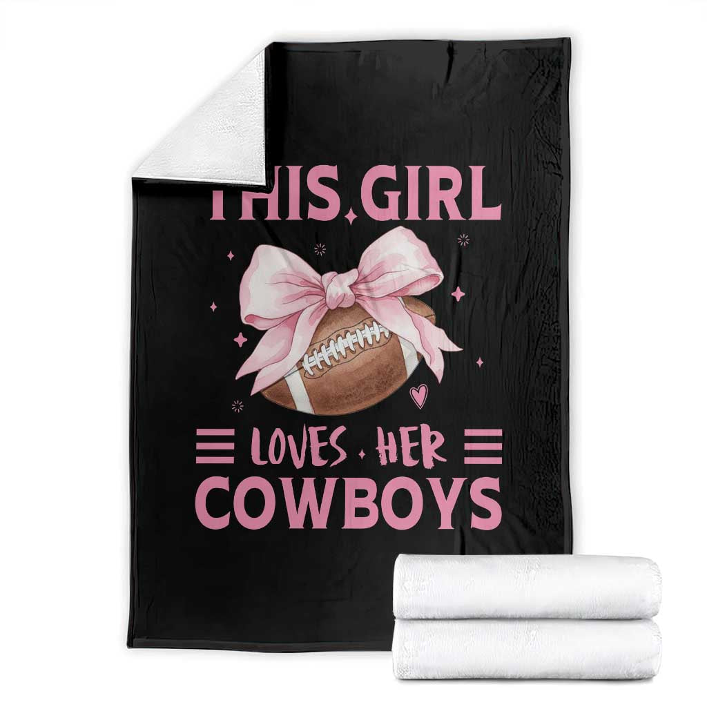This Girl Loves Her Cowboys Throw Blanket Pink Bow Football Fan Gift - Wonder Print Shop