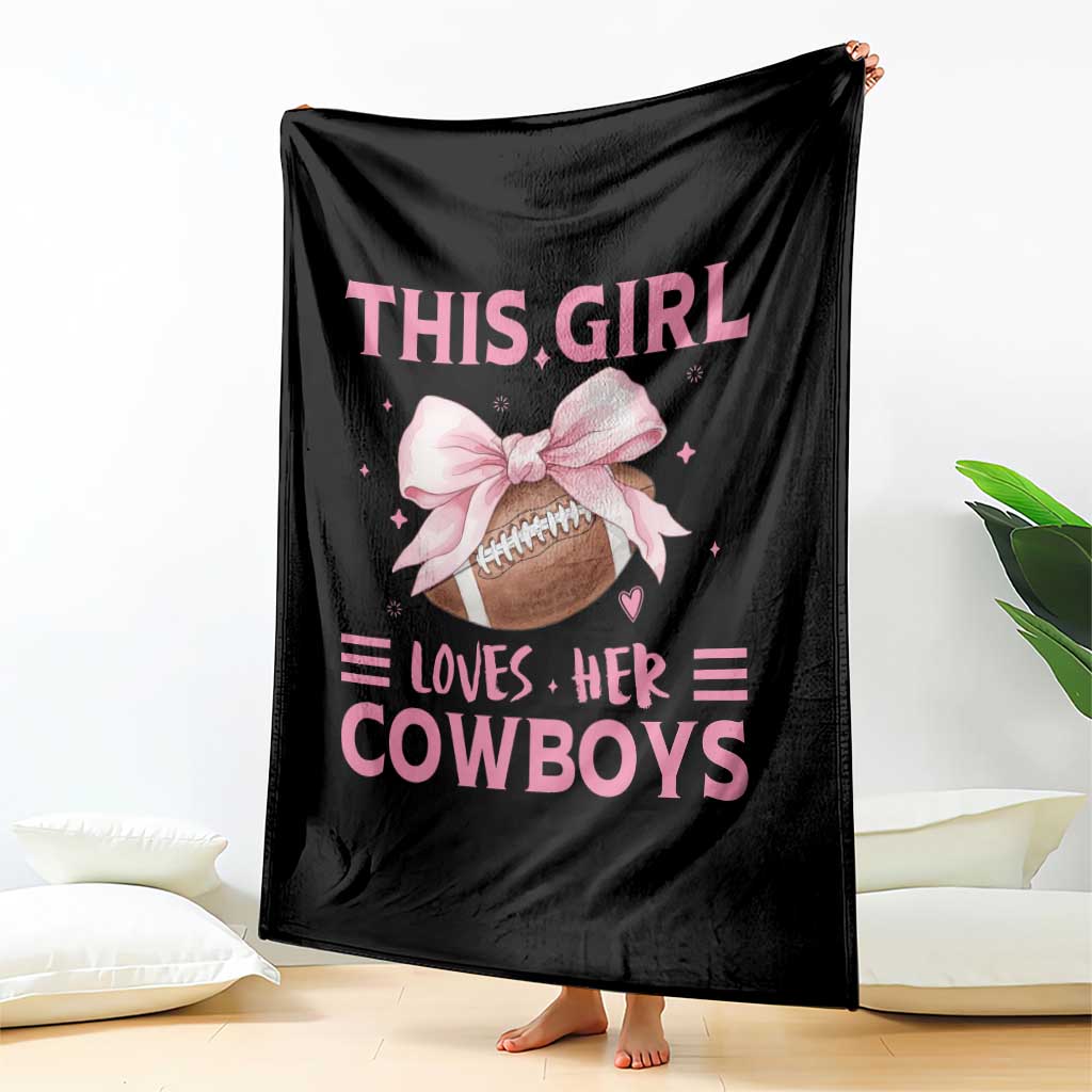 This Girl Loves Her Cowboys Throw Blanket Pink Bow Football Fan Gift - Wonder Print Shop