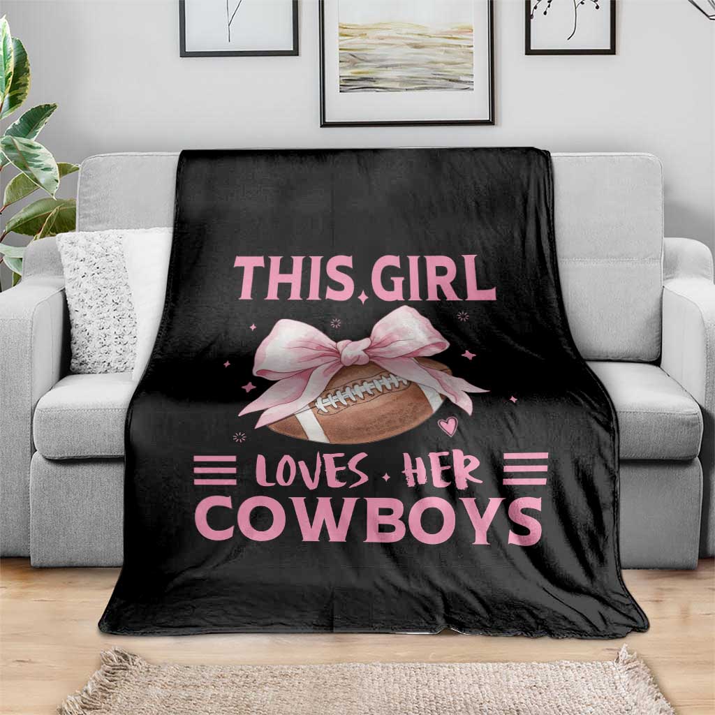 This Girl Loves Her Cowboys Throw Blanket Pink Bow Football Fan Gift - Wonder Print Shop