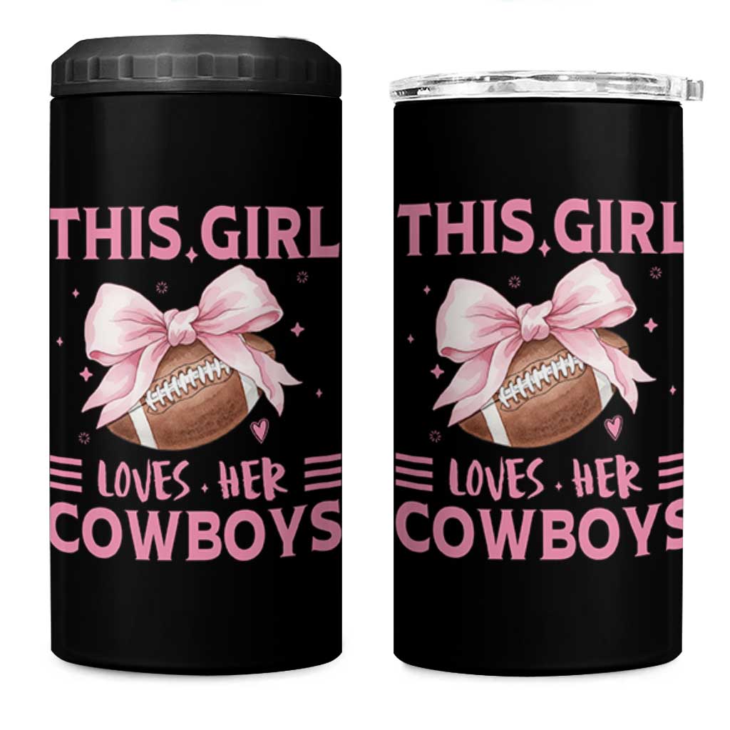 This Girl Loves Her Cowboys 4 in 1 Can Cooler Tumbler Pink Bow Football Fan Gift - Wonder Print Shop