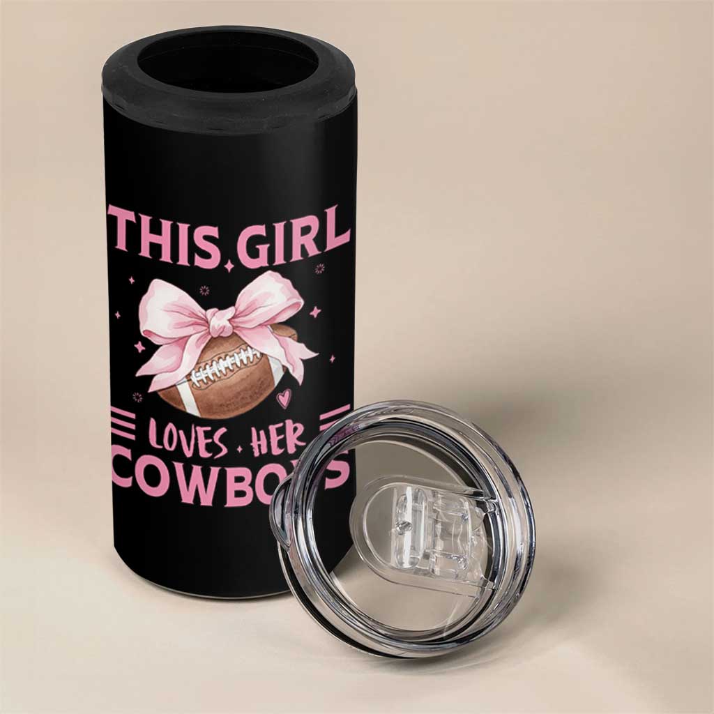 This Girl Loves Her Cowboys 4 in 1 Can Cooler Tumbler Pink Bow Football Fan Gift - Wonder Print Shop