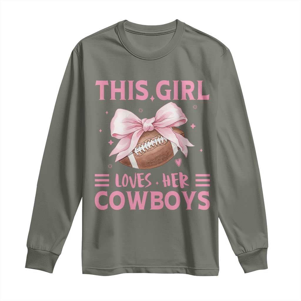 This Girl Loves Her Cowboys Long Sleeve Shirt Pink Bow Football Fan Gift - Wonder Print Shop