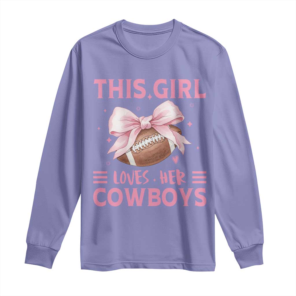 This Girl Loves Her Cowboys Long Sleeve Shirt Pink Bow Football Fan Gift - Wonder Print Shop