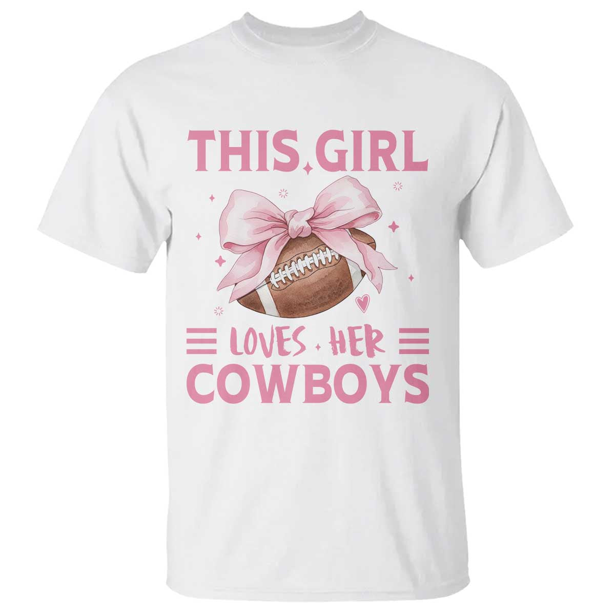 This Girl Loves Her Cowboys T Shirt Pink Bow Football Fan Gift - Wonder Print Shop