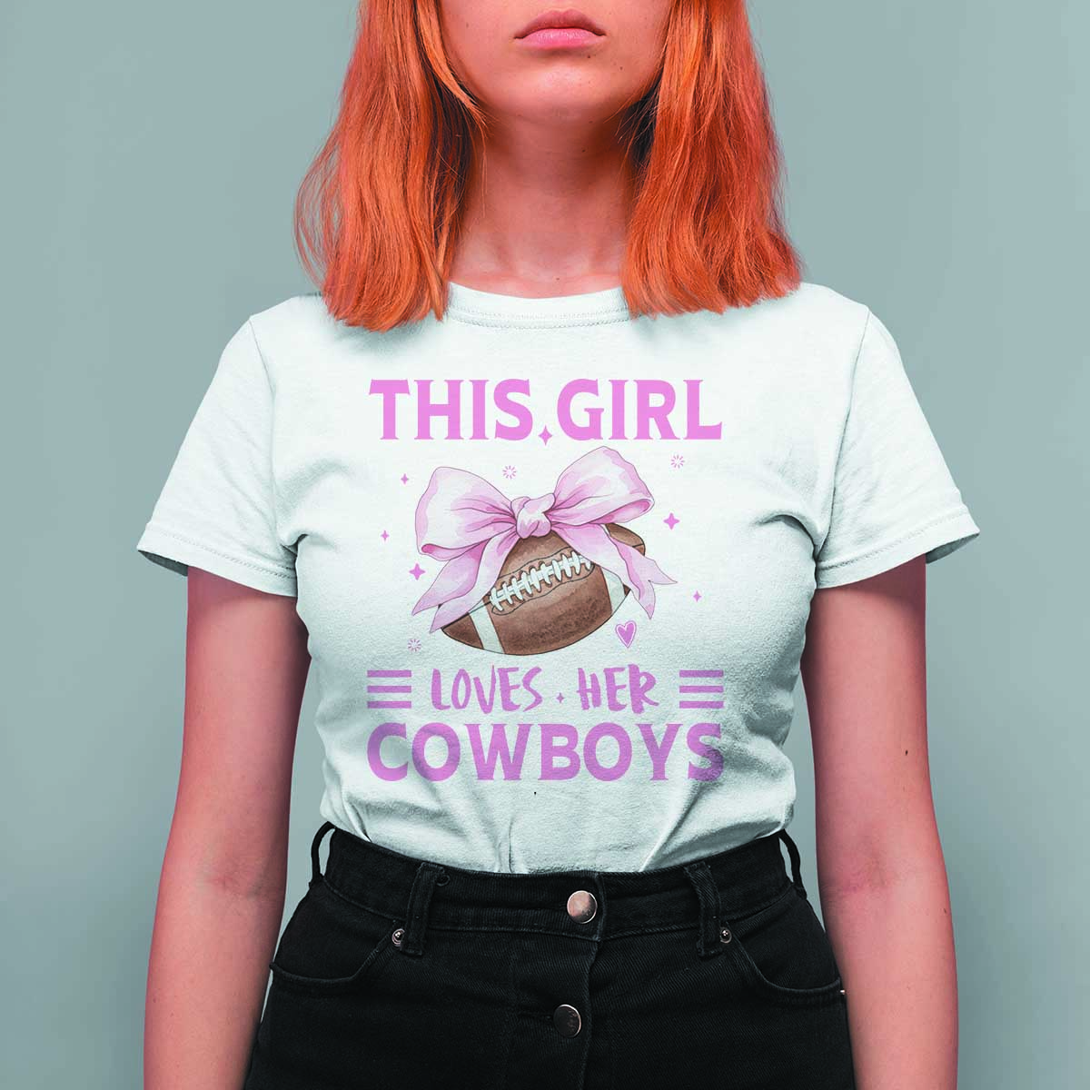 This Girl Loves Her Cowboys T Shirt For Women Pink Bow Football Fan Gift - Wonder Print Shop
