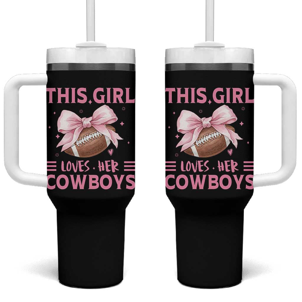 This Girl Loves Her Cowboys Tumbler With Handle Pink Bow Football Fan Gift - Wonder Print Shop