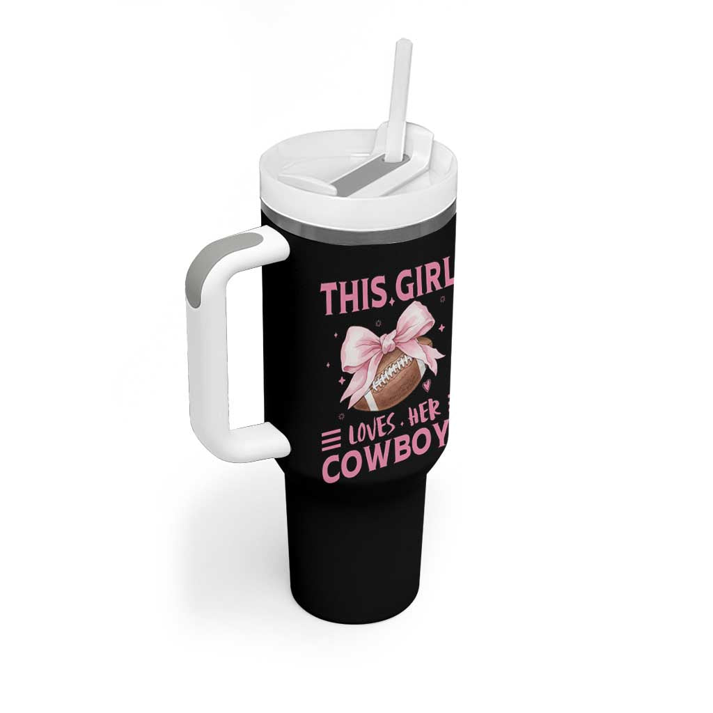 This Girl Loves Her Cowboys Tumbler With Handle Pink Bow Football Fan Gift - Wonder Print Shop