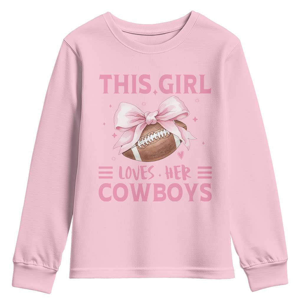 This Girl Loves Her Cowboys Youth Sweatshirt Pink Bow Football Fan Gift - Wonder Print Shop