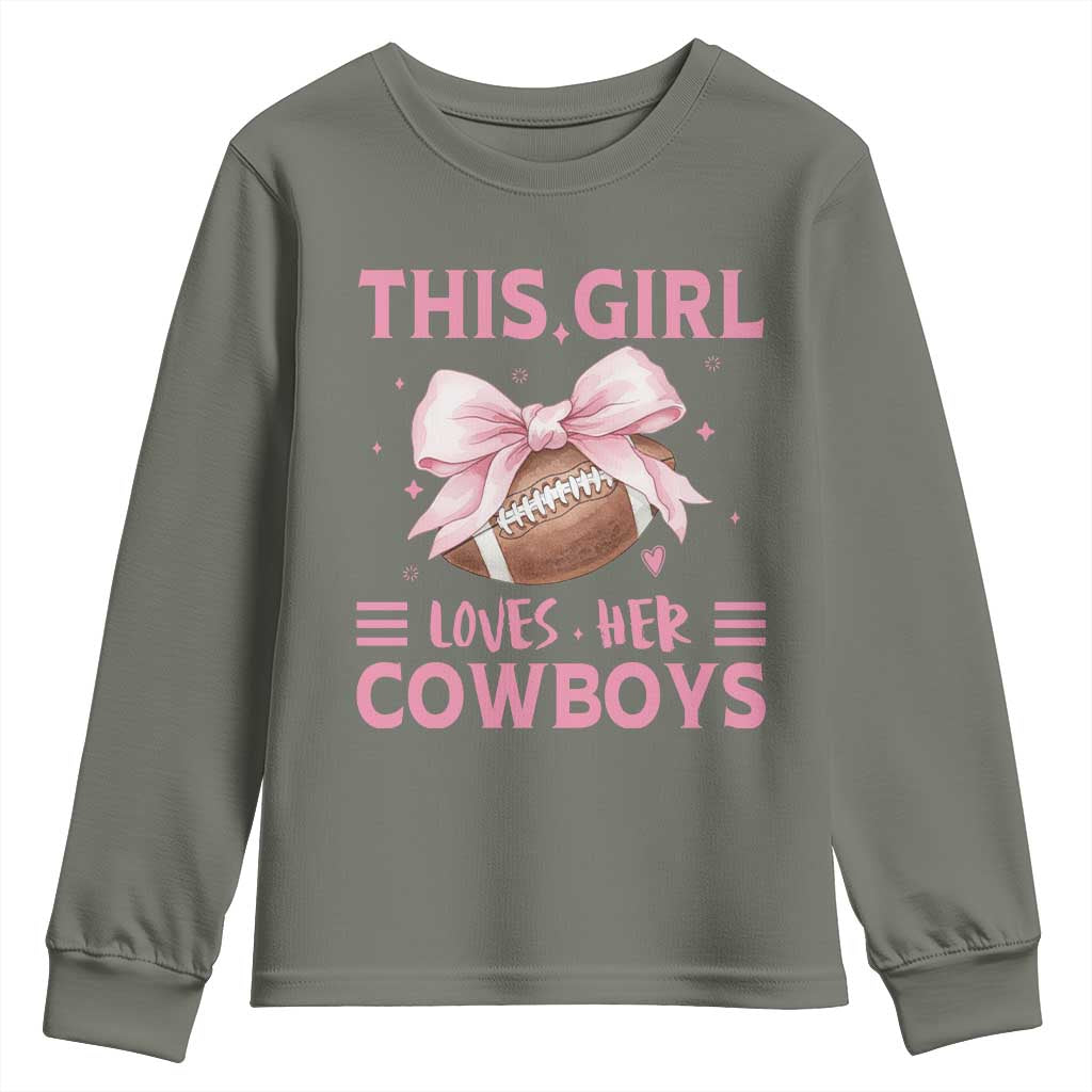 This Girl Loves Her Cowboys Youth Sweatshirt Pink Bow Football Fan Gift - Wonder Print Shop