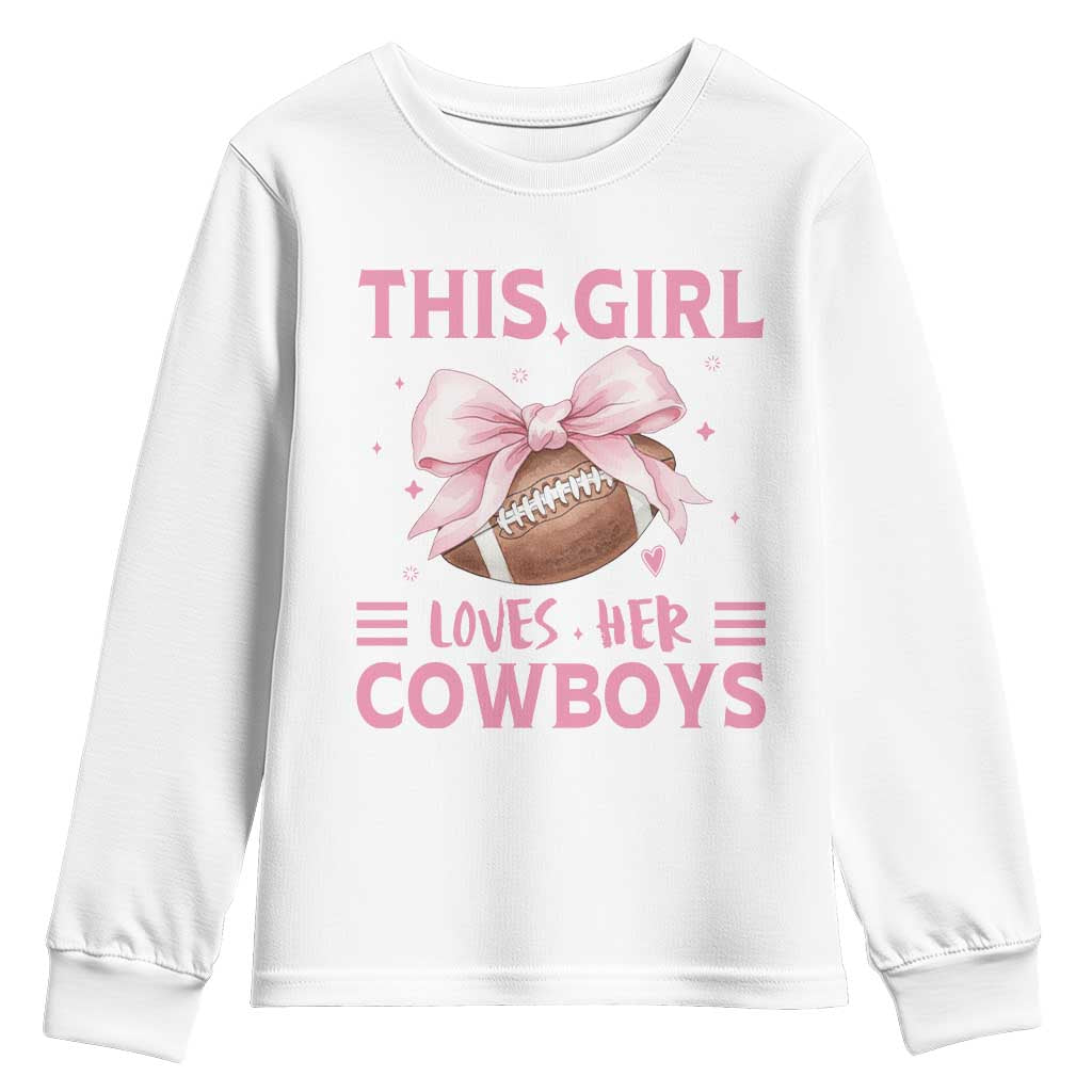 This Girl Loves Her Cowboys Youth Sweatshirt Pink Bow Football Fan Gift - Wonder Print Shop