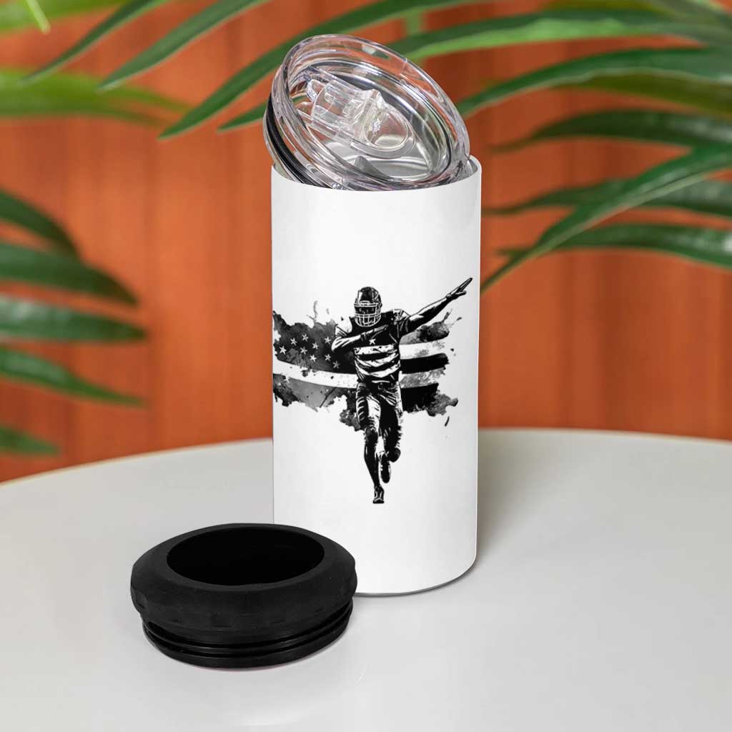 Patriotic Football Dab 4 in 1 Can Cooler Tumbler American Flag Sports Fan Gift - Wonder Print Shop