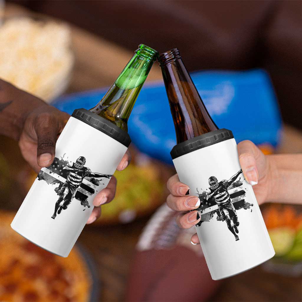 Patriotic Football Dab 4 in 1 Can Cooler Tumbler American Flag Sports Fan Gift - Wonder Print Shop