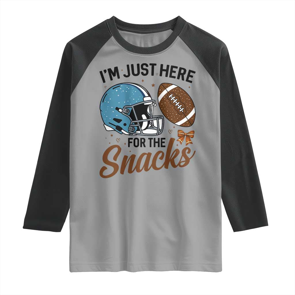 Im Just Here For The Snacks Raglan Shirt Bow Football Lover - Wonder Print Shop
