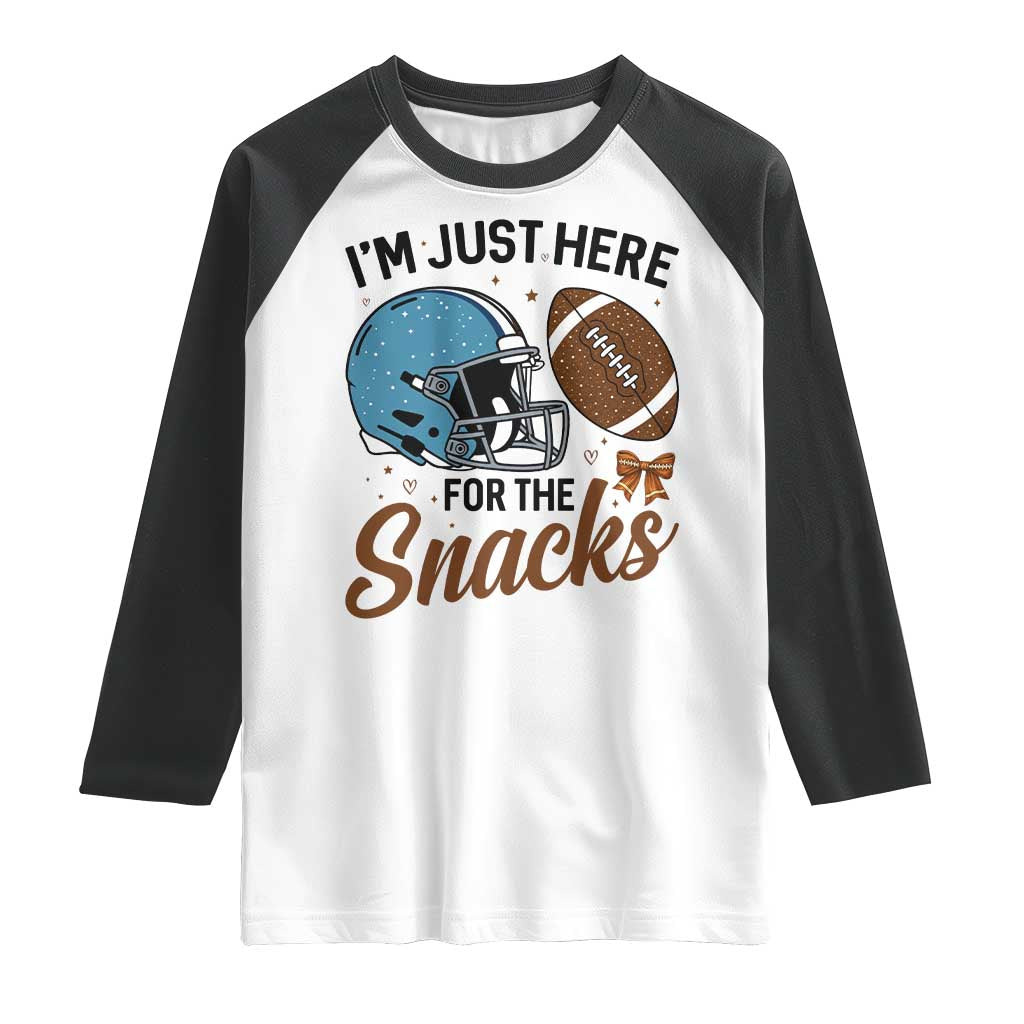 Im Just Here For The Snacks Raglan Shirt Bow Football Lover - Wonder Print Shop