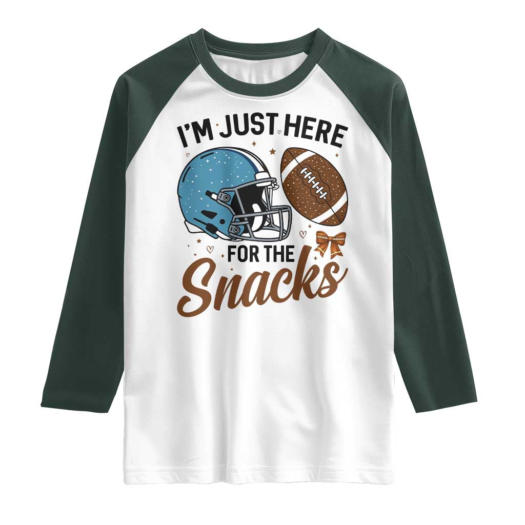 Im Just Here For The Snacks Raglan Shirt Bow Football Lover - Wonder Print Shop