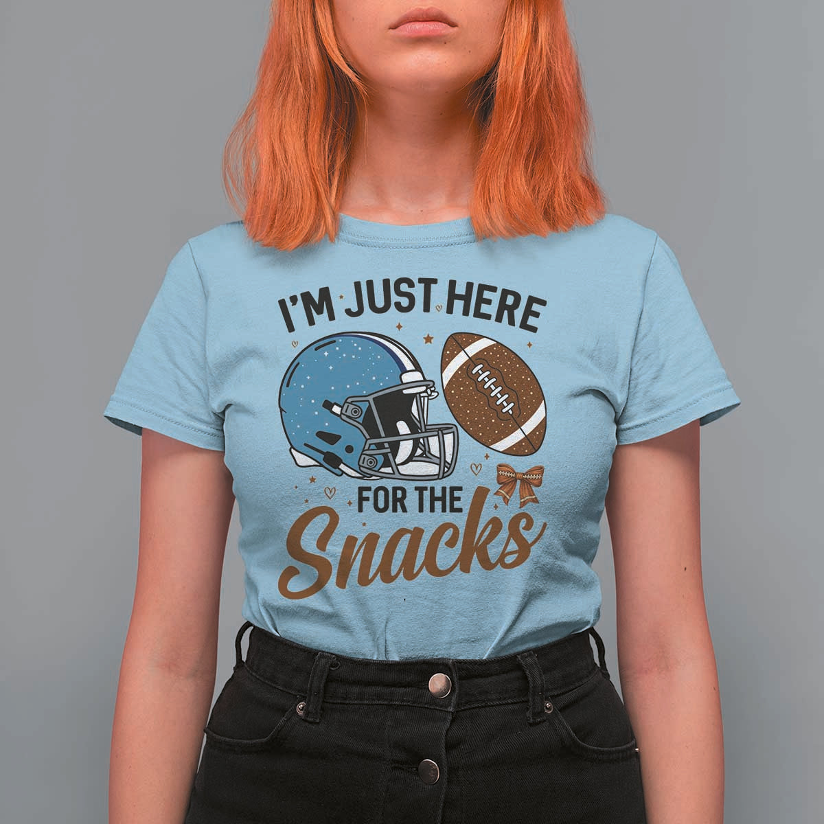 Im Just Here For The Snacks T Shirt For Women Bow Football Lover - Wonder Print Shop