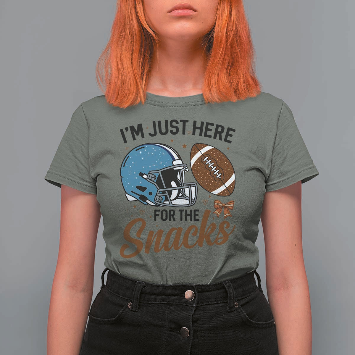 Im Just Here For The Snacks T Shirt For Women Bow Football Lover - Wonder Print Shop