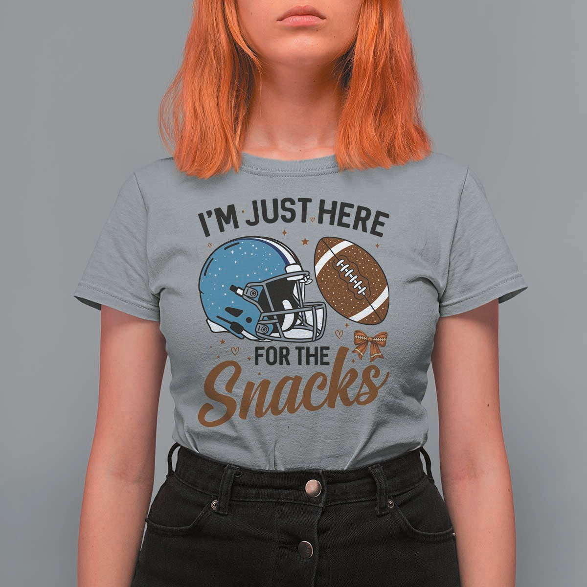 Im Just Here For The Snacks T Shirt For Women Bow Football Lover - Wonder Print Shop