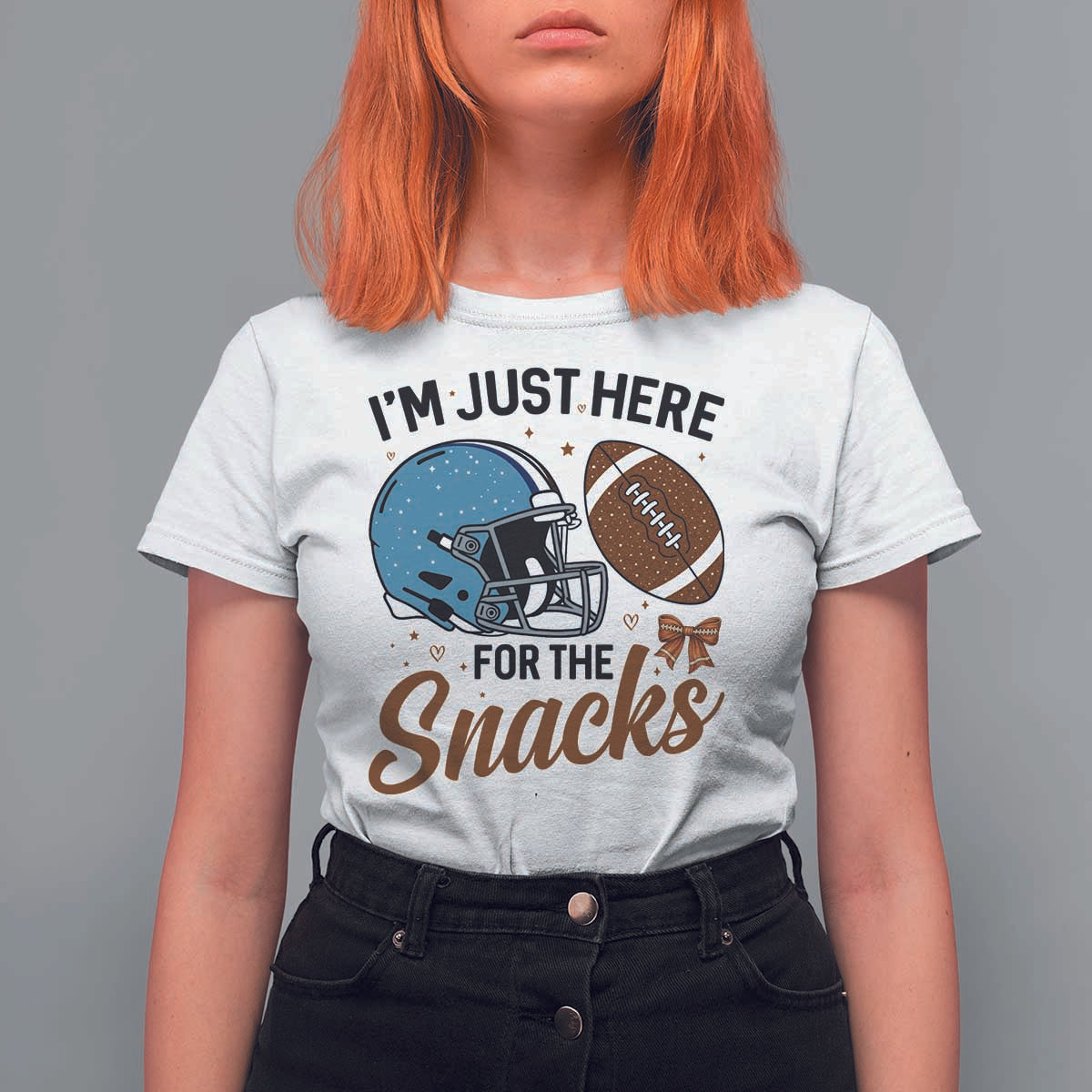 Im Just Here For The Snacks T Shirt For Women Bow Football Lover - Wonder Print Shop