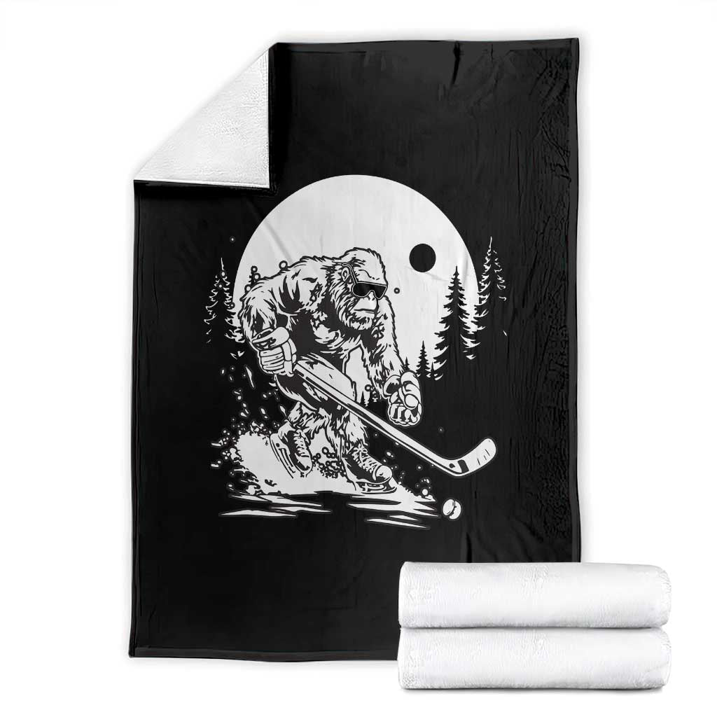 Bigfoot Playing Ice Hockey Throw Blanket Funny Cryptid Sports Gift - Wonder Print Shop